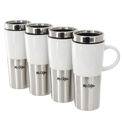 Coffee Travertine 4 Piece 16 Ounce Stoneware and Travel Mug With Lid in 