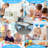 Kids Table and 4 Chair Set, Height Adjustable Toddler Table and Chair Set, Non-Slip Legs, Graffiti Desktop, Large Children Activity Table-88407581