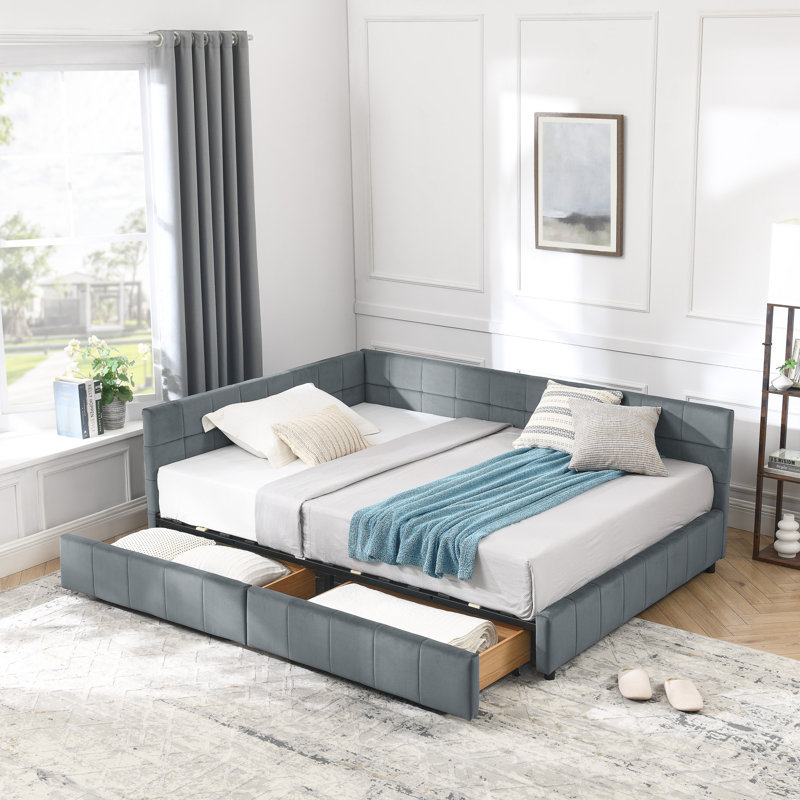 Full Size Storage Upholstered Tufted Bed Frame, Sofa Bed Frame With Comfortable Backrest And Armrests, Full Size Bed For Bedroom, Living Room,Velvet