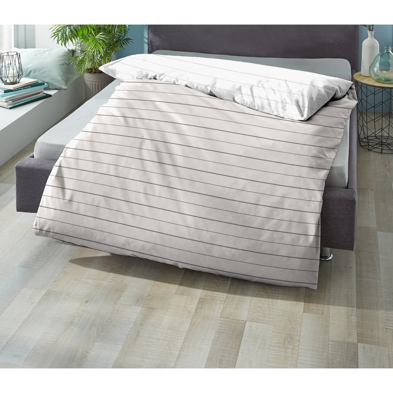 Mix & Match Cotton Striped Duvet Cover, Taupe, Double Duvet Cover