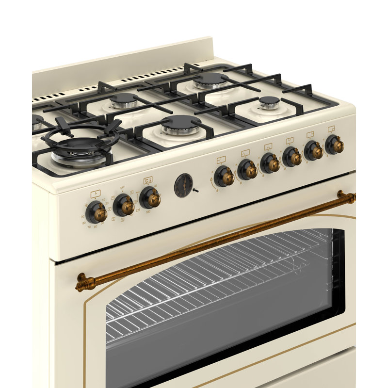 Ferre 90cm Dual Fuel Range Cooker With Double Turbo Fan & 6 Burner(1 Wok) - Cream
