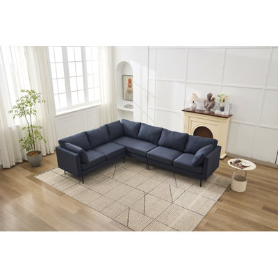 106" W Sectional L Shaped Sofa Couch Set, Convertible Oversized 6-Seat Corner Sofa Sets With 2 Pillows