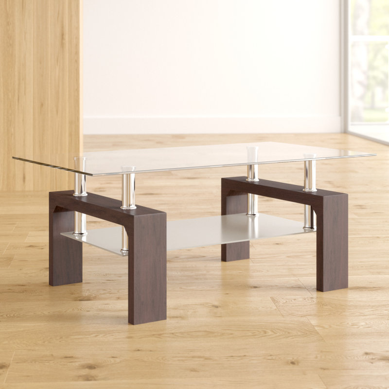Breanna Solid Coffee Table with Storage, Walnut