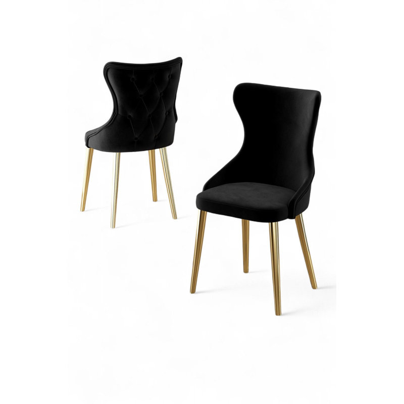 Ensemble de chaises modernes 4 pièces, noir et or | Structure 100% métal, envers en contreplaqué, tissu BabyFace, 17,7 po x 35,8 po x 18,1 po | 22 places en mousse, 28 sièges en mousse, élégant et confortable pour les espaces de vie contemporains