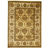 Hand Knotted Wool Oriental Area Rug in Gold And Ivory