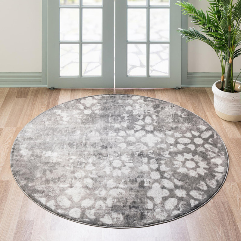 Brandt Floral Area Rug, Round 5'1", Dark Gray