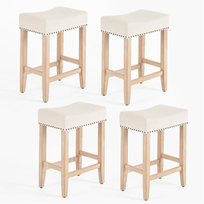 Tabouret de bar 25,75 "Mid-Century, Naturel, Lin beige
