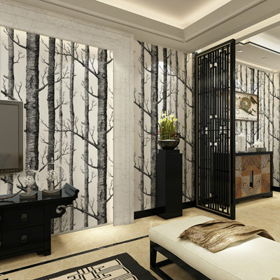 Removable Fabric Birch Tree Wallpaper Roll