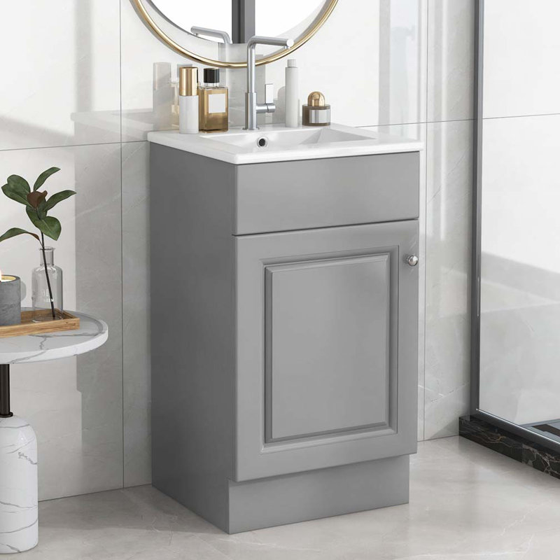 Meuble-lavabo 20 po avec lavabo en céramique, tablette réglable, Gris
