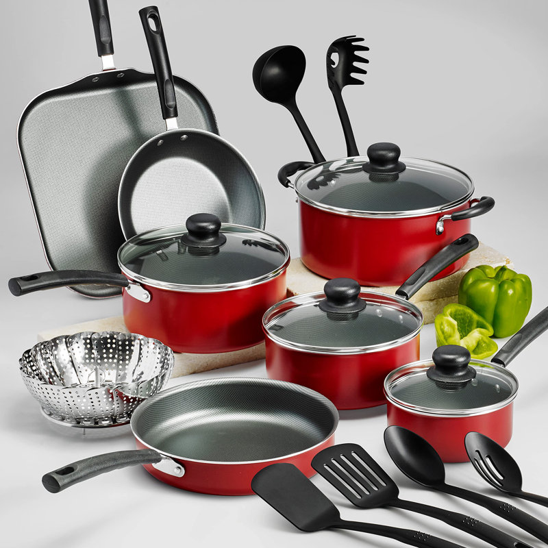 18 Pc Cookware Set - Aluminum, Nonstick - Red - Den - Primaware