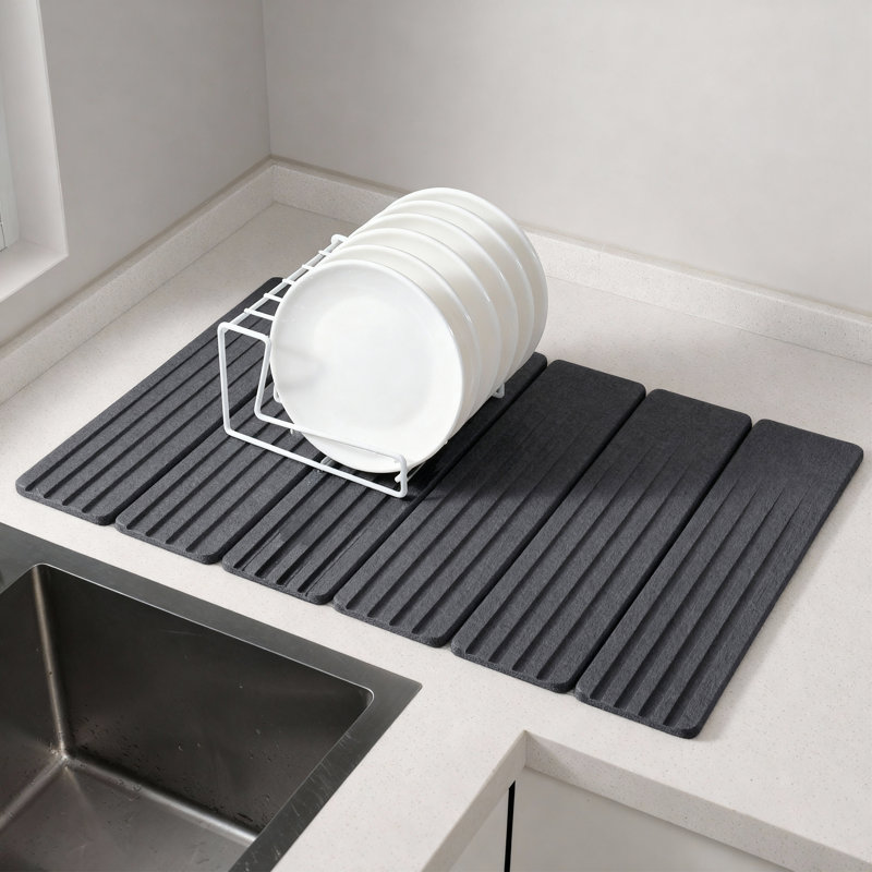 Tapis de séchage en pierre pliable pour comptoir de cuisine, tapis à vaisselle à séchage rapide, tampon absorbant l'eau 23,6 x 15,4 po