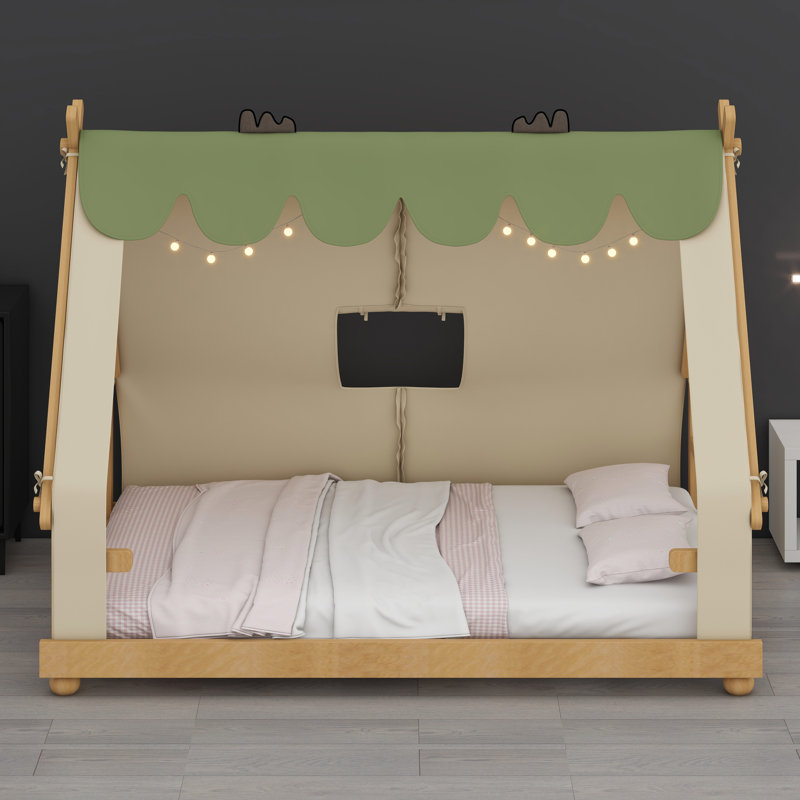 Lit maison avec tente et lumière, Beige/vert