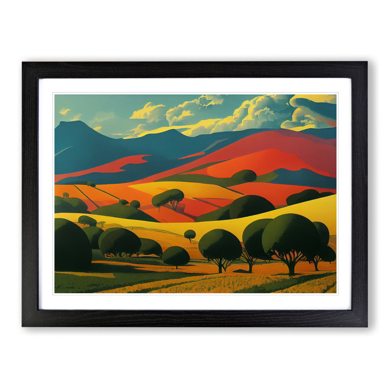 Spring Landscape Meadow - Framed Print, 25cm H x 34cm W x 2cm D, Black