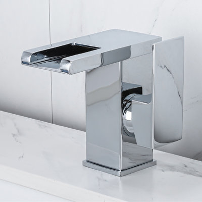 LED 3 Colors Changing Bathroom Waterfall Faucet Vanity Sink Faucet One Hole Single Handle With Drain