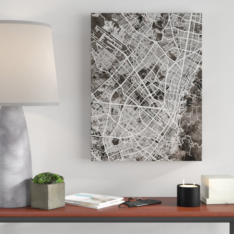 « bogota colombie city map black », impression sur toile tendue, H 32 po x l 24 po x P 2 po