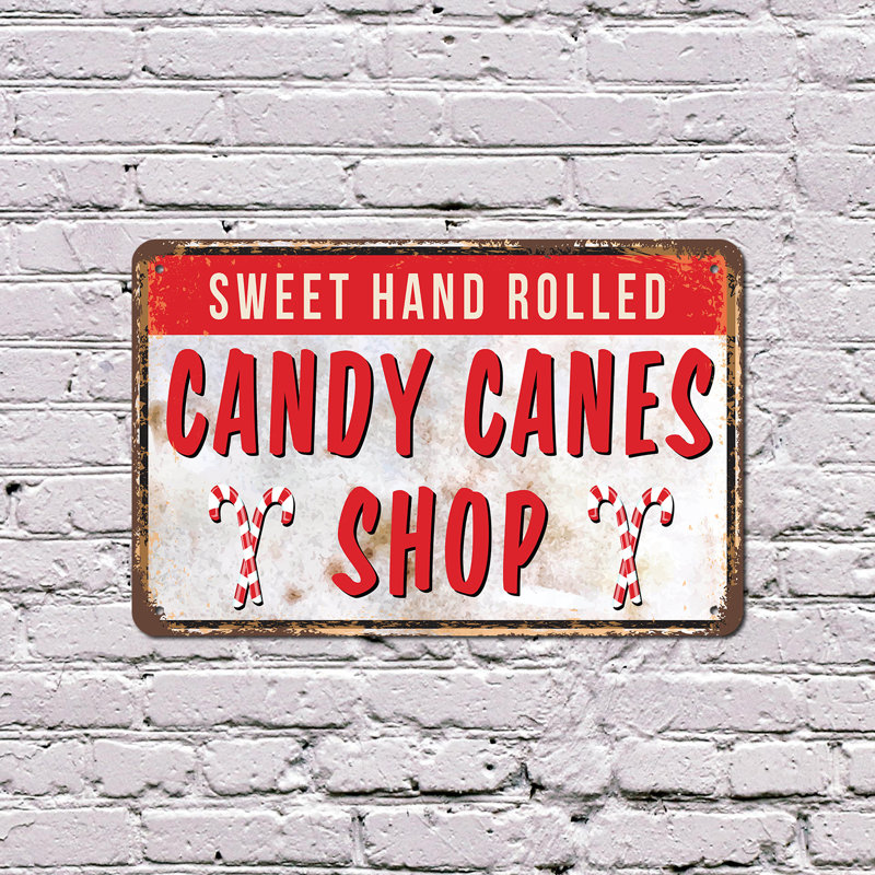 Enseigne de fantaisie en aluminium 10 po x 14 po Candy Cane Shop, H 10 po x l 14 po x P 0,1 po