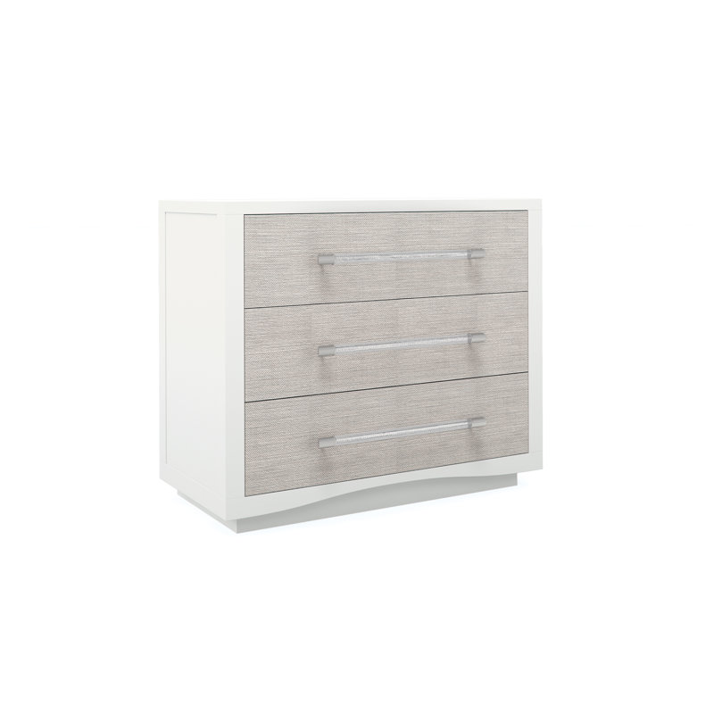 White Transitional 3-Drawer Nightstand with Raffia Fronts