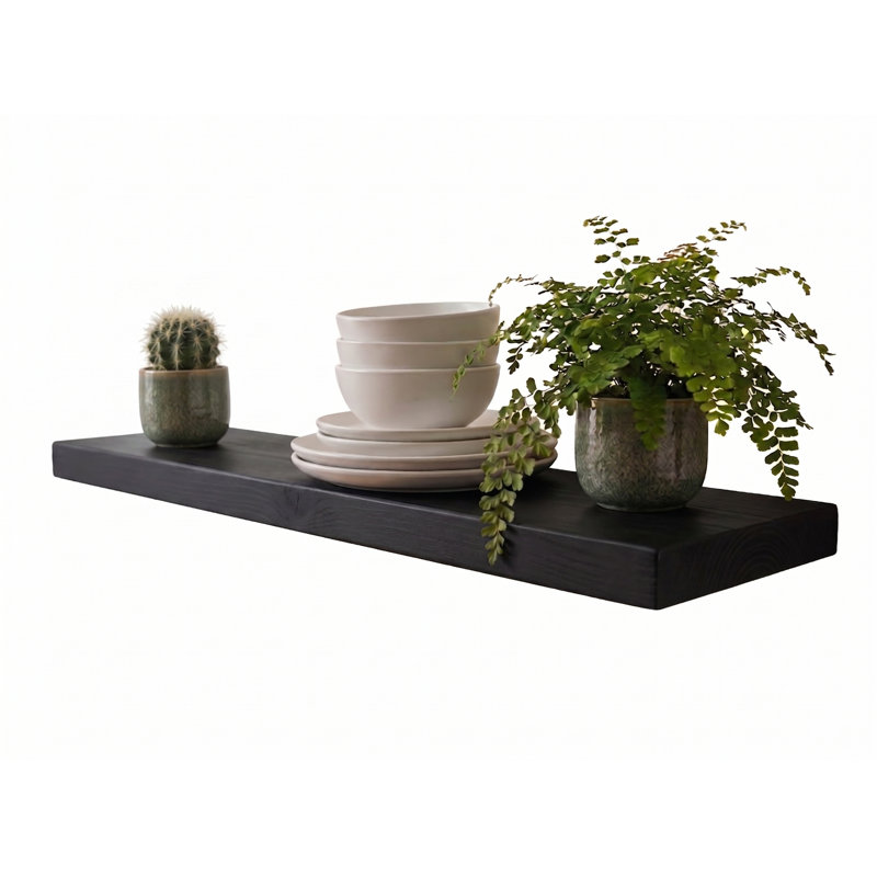 Tablette flottante en bois de pin massif, Noir