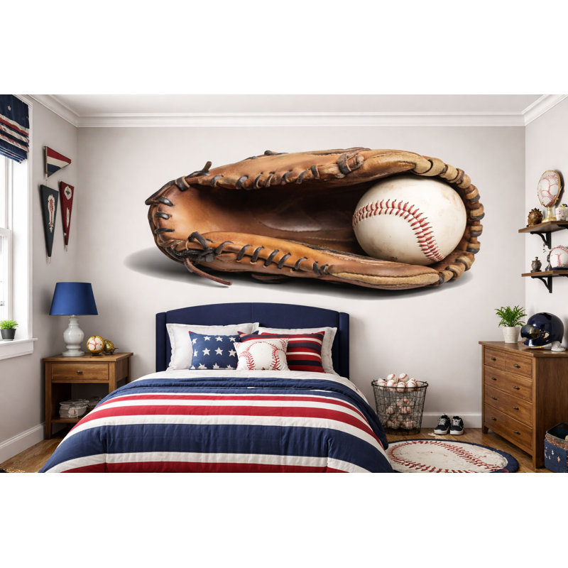Adhésif mural gant de baseball, autocollant mural de baseball, art mural de pièce, décor de chambre de bébé sport, murale de salle de jeux, 