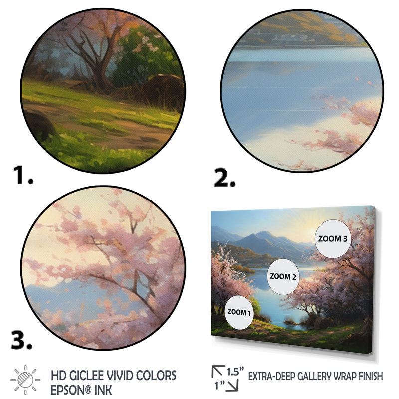 Ramas Cherry Blossom Trees By The Water I sur toile, H 30 po x l 40 po x P 1,5 po, Toile tendue