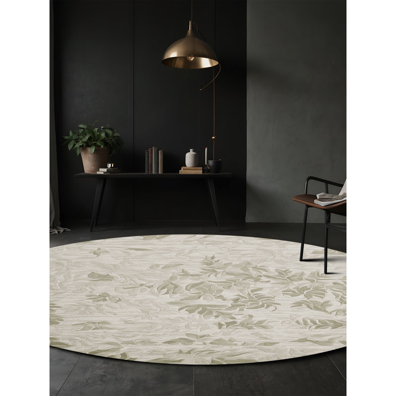 Machine Washable Gray Area Rug, Round 5'
