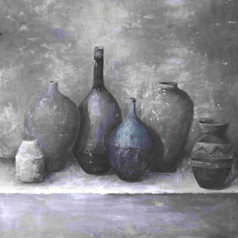 Vases peints ton sur ton, H 36 po x l 36 po