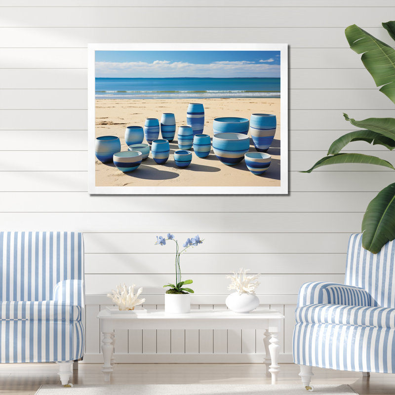 «Coastal Pottery», reproduction sur toile, Cadre simple blanc, H 12 po x l 20 po x P 1 po