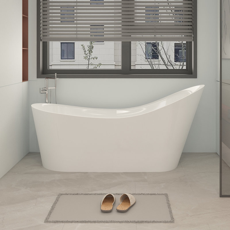Baignoire de trempage autoportante en acrylique blanche de 67 po avec trop-plein et bonde escamotable KDK