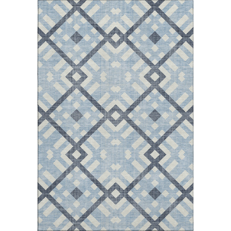 Premium Machine Washable Mayfield AMF616 Geometric Rug, 3' x 5', Sky