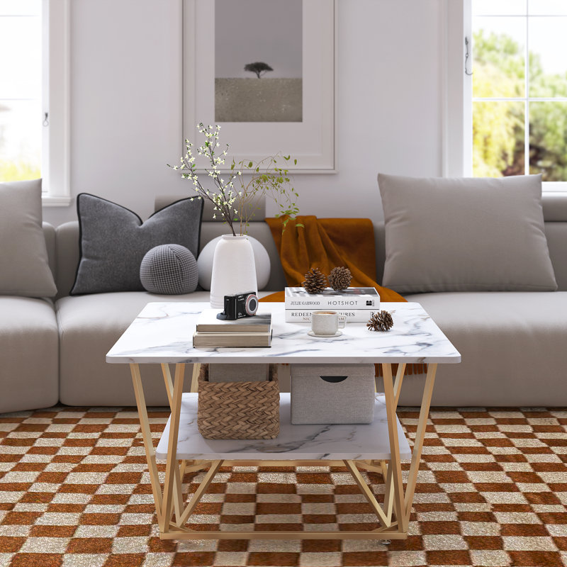 Table basse Carabella, Blanc marbré, Or