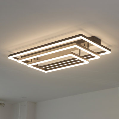 Mirvete 3-Light LED Flush Mount 39.4 Inch Rectangle Ceiling Fixture Remote Dimming