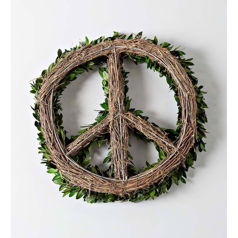 Preserved Green Leaf Peace Sign Wreath, 16" Dia.