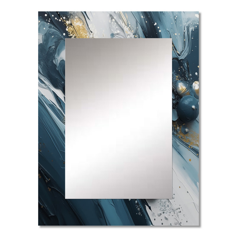 «Blue and White Transcendent Brushstrokes IV», peinture murale décorative abstraite, miroir moderne, impression d'art en métal