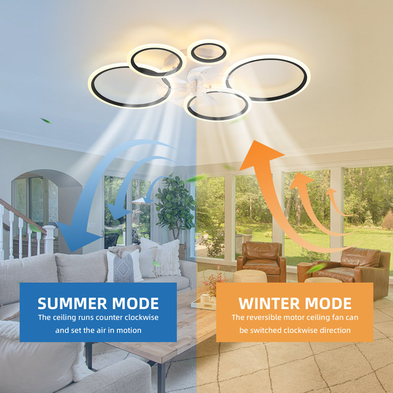Debrann 39.4'' Dimmable Reversible Ceiling Fan With LED Lights And Remote Control, Black