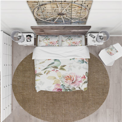 Floral Duvet Cover Set - Beautiful Bird Romance II