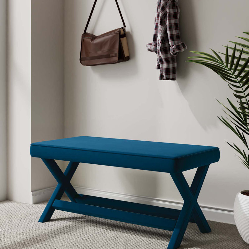 Banc rembourré Abigail Mid-Century, Bleu, Bleu
