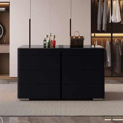 Comptoir rectangulaire en verre trempé transparent de 47,24 po avec surface en cuir noir, armoire de rangement pour bijoux