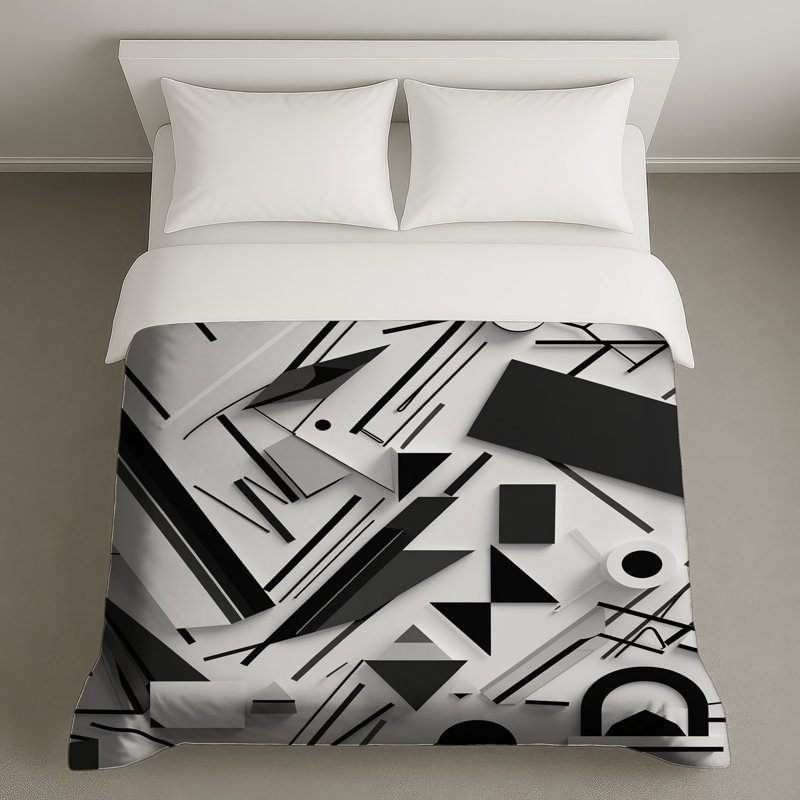 Housses de couette géométriques noires et blanches, Grand lit