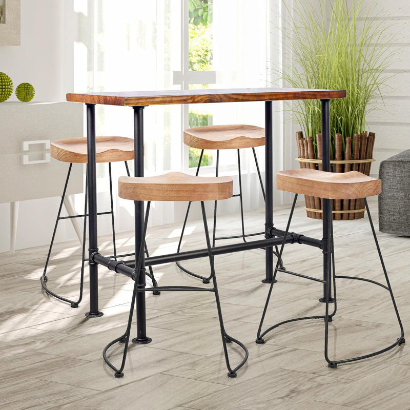 Josefita 6 - Person Pine Solid Wood Top Four Leg Base Dining Set