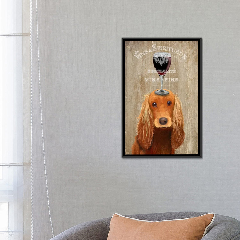 « dog au vin et robinet épagneul », reproduction d’impression sur toile tendue Fab Funky, Toile avec cadre noir, Pas de tapis