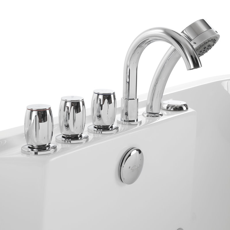 67'' White Acrylic Freestanding Whirlpool Bathtub with Faucet