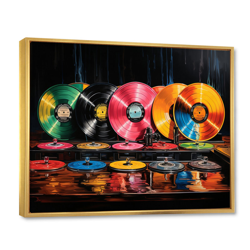 Colorful Colorful Serenade II - Disques vinyle, art mural, Cadre flottant doré, H 16 po x l 32 po x P 1 po