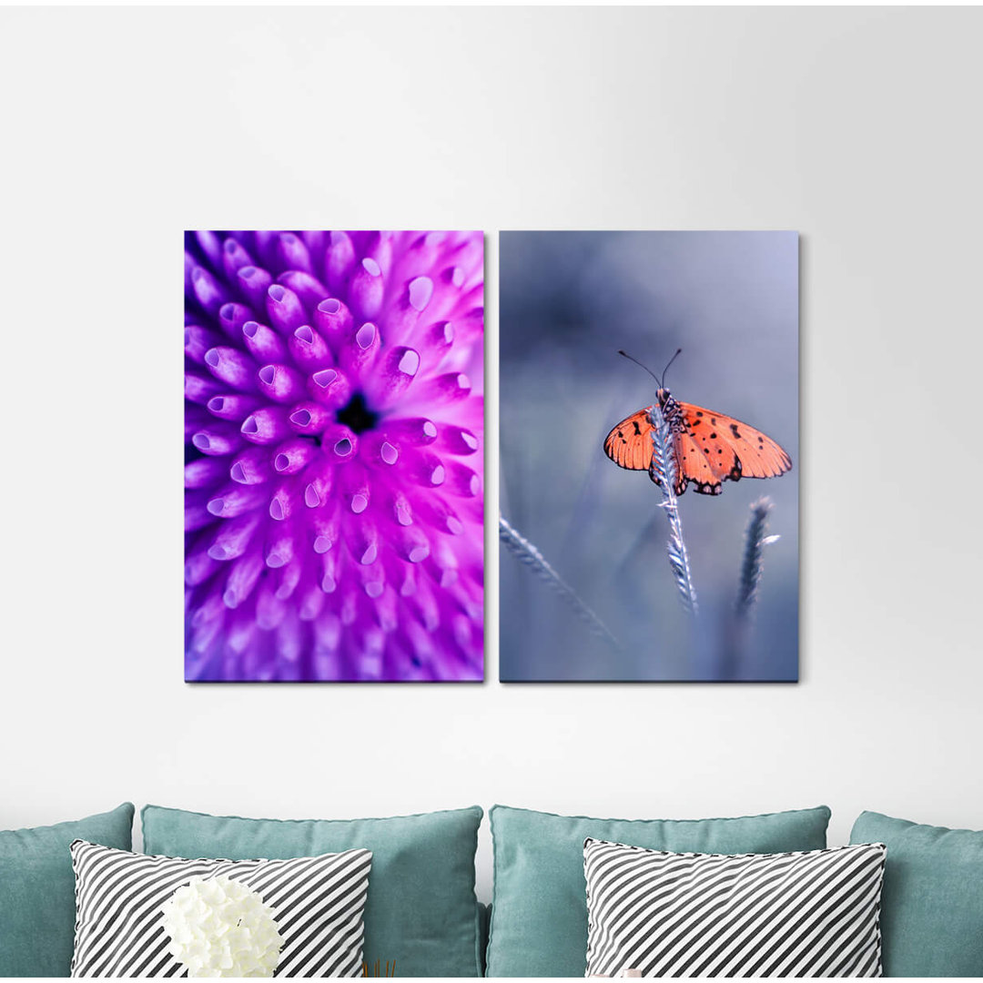 2-tlg. Leinwandbilder-Set - Fotografie „Coral Underwater Violet Butterfly Blue Green Spring”