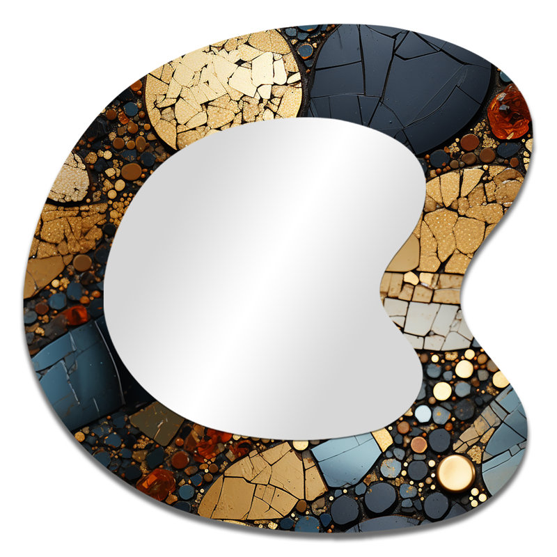 Carreaux de mosaïque dorés et noirs III - grand miroir mural de forme unique, miroir asymétrique moderne, art imprimé