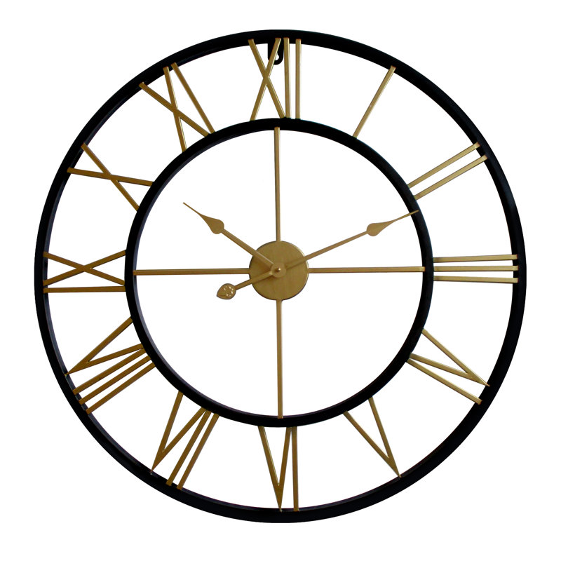 Hackney Roman Iron Wall Clock, 76cm H x 76cm W x 5cm D, Gold/Bronze