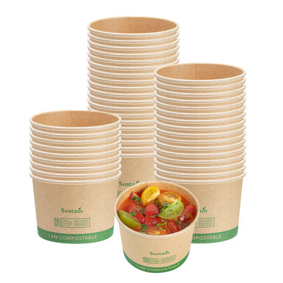 Restaurantware Paper Soup Containers 200 Pack Of 8 oz Disposable Kraft To Go Hot Soup Serving Bowls BPI-Certified Compostable Leakproof Stackable Food Containers For Noodles, Pasta And Desserts