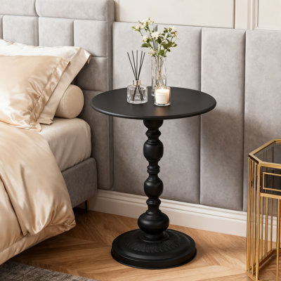 Elegant Round Accent end Table with Turned Pedestal Base by Charlton Home