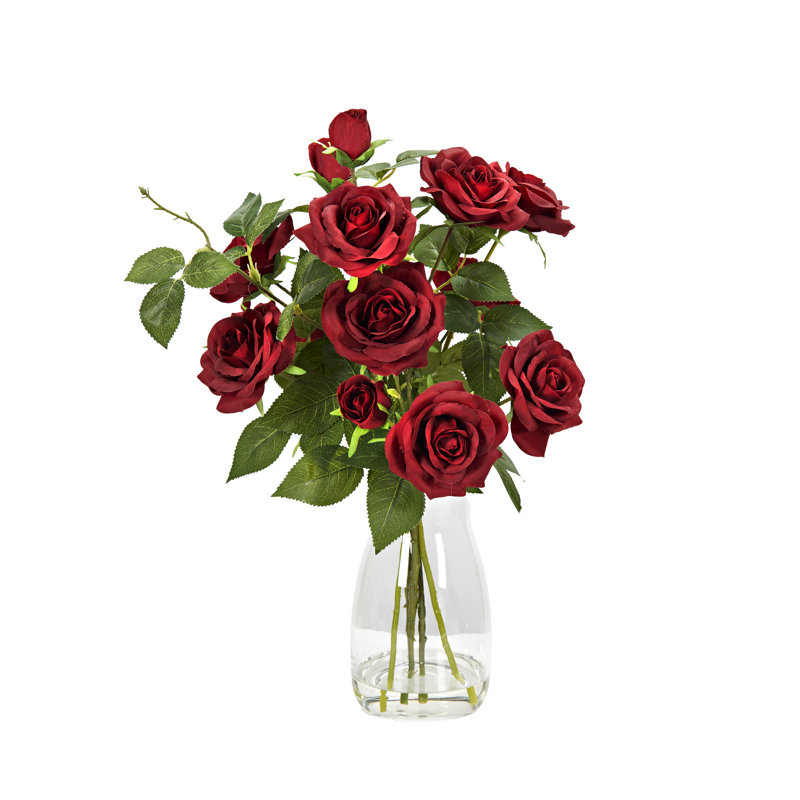 Red Roses in Tall Glass Vase