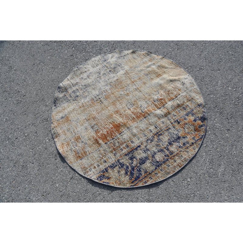 Tapis Oushak, tapis rétro, tapis turcs, petit tapis de 3,4 pi x 3,4 pi, tapis de cuisine orange, tapis de cuisine