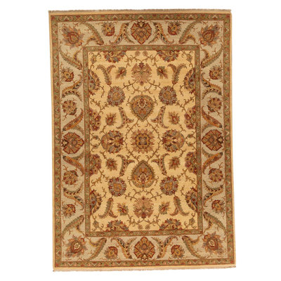 Tapis unique en or / vert / brun noué à la main 8 pi 11 po x 12 pi 7 po